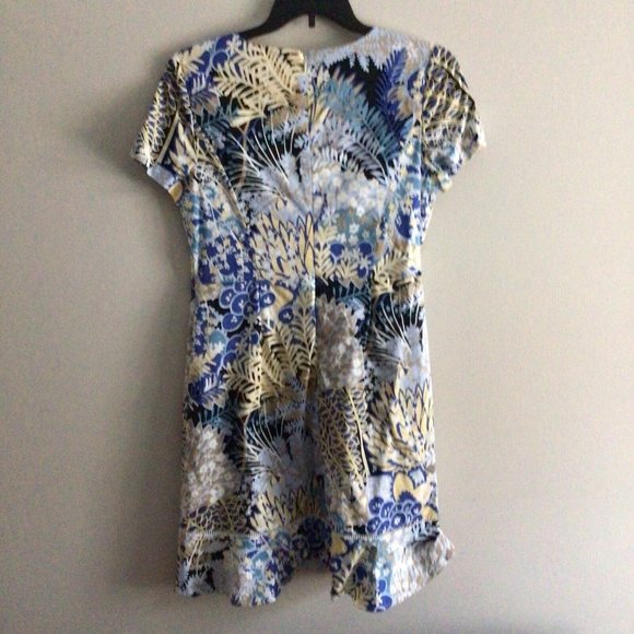 Talbots Women 12 Blue Multi Botanical Garden Flare Hem Short Sleeve Sheath Dress - Picture 10 of 10